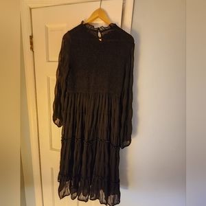 Smocked Midi Dress, xl, black